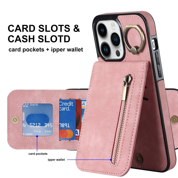 For iPhone 13 Pro Max Retro Ring and Zipper RFID Card Slot Phone Case