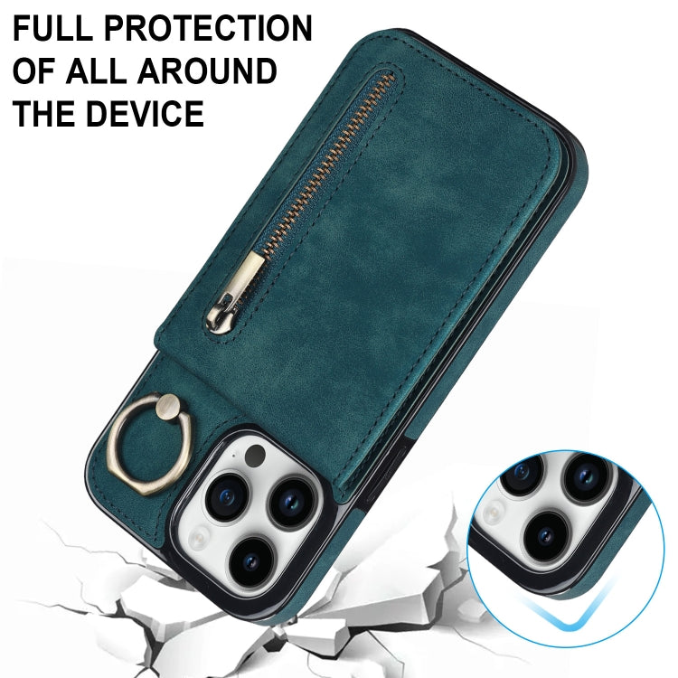 For iPhone 13 Pro Max Retro Ring and Zipper RFID Card Slot Phone Case
