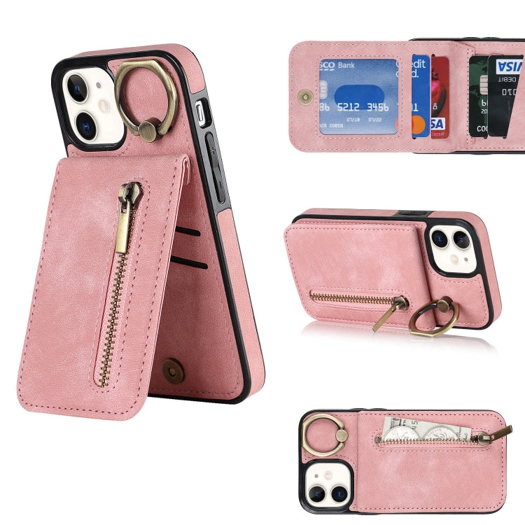 For iPhone 12 Retro Ring and Zipper RFID Card Slot Phone Case