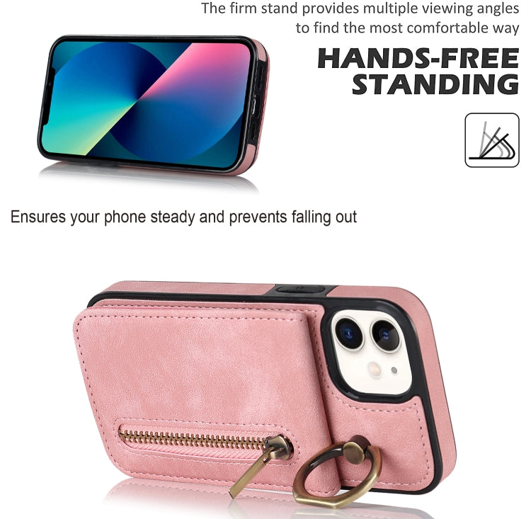 For iPhone 12 Retro Ring and Zipper RFID Card Slot Phone Case