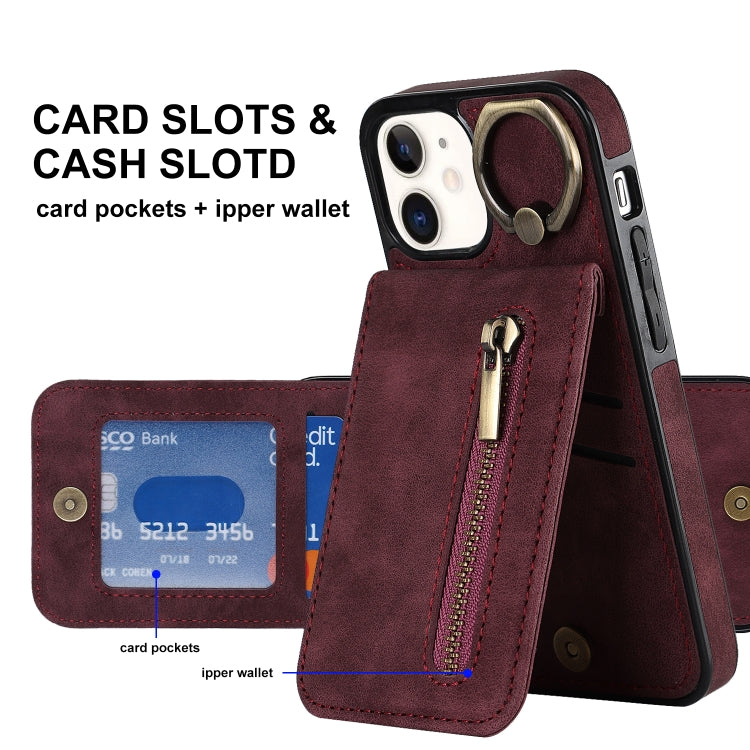 For iPhone 12 Retro Ring and Zipper RFID Card Slot Phone Case