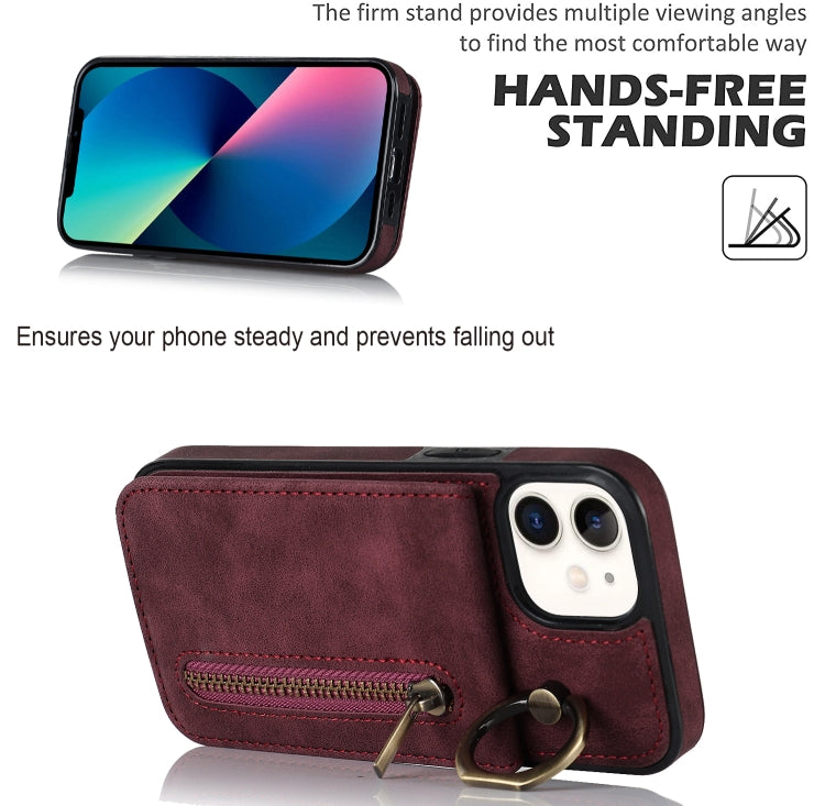 For iPhone 12 Retro Ring and Zipper RFID Card Slot Phone Case