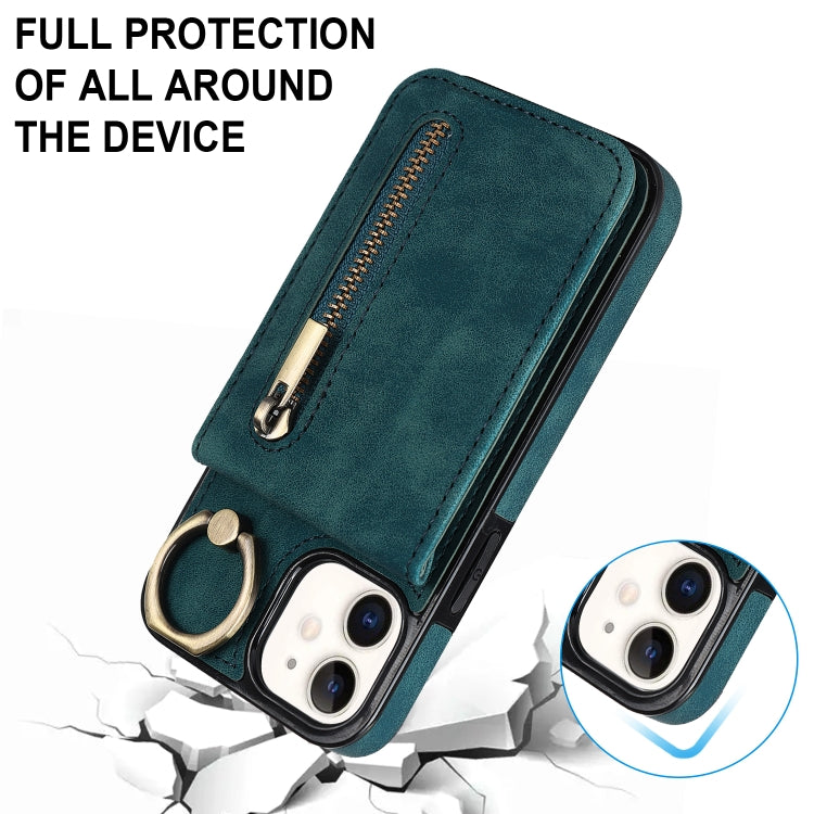 For iPhone 12 Retro Ring and Zipper RFID Card Slot Phone Case