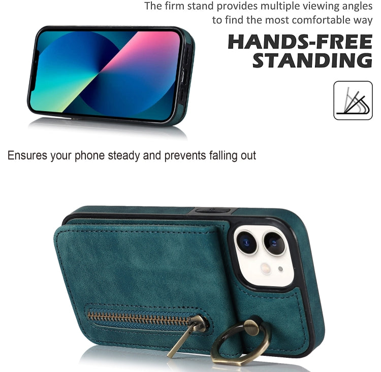 For iPhone 12 Retro Ring and Zipper RFID Card Slot Phone Case