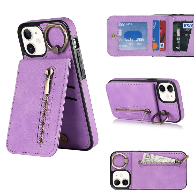 For iPhone 12 Retro Ring and Zipper RFID Card Slot Phone Case
