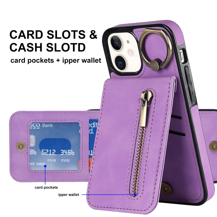 For iPhone 12 Retro Ring and Zipper RFID Card Slot Phone Case