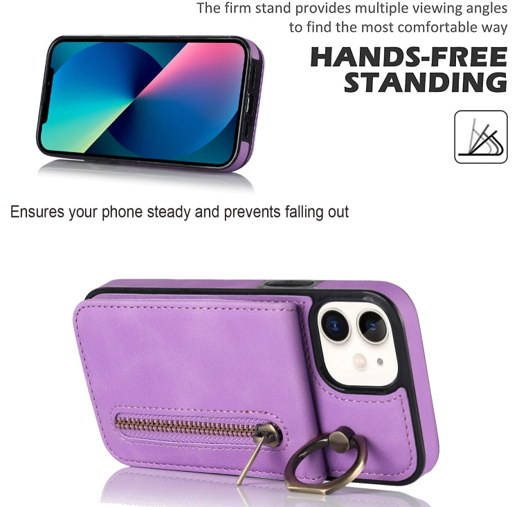 For iPhone 12 Retro Ring and Zipper RFID Card Slot Phone Case
