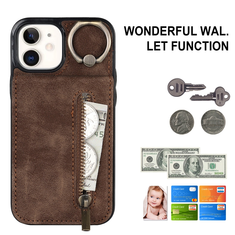For iPhone 12 Retro Ring and Zipper RFID Card Slot Phone Case