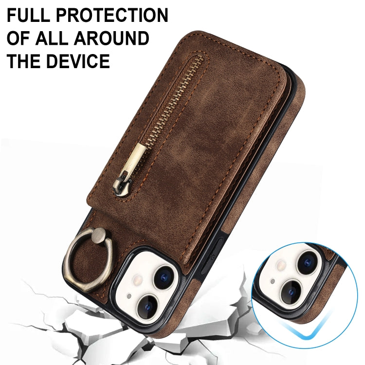 For iPhone 12 Retro Ring and Zipper RFID Card Slot Phone Case
