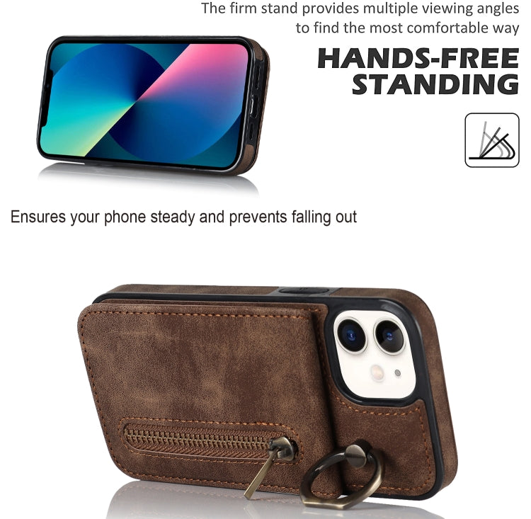 For iPhone 12 Retro Ring and Zipper RFID Card Slot Phone Case