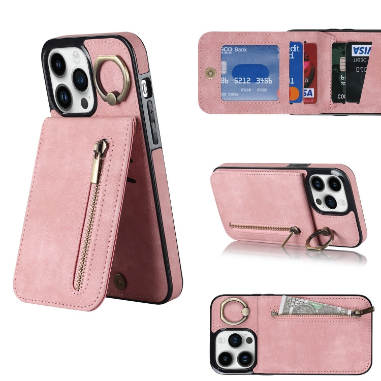 For iPhone 12 Pro Retro Ring and Zipper RFID Card Slot Phone Case