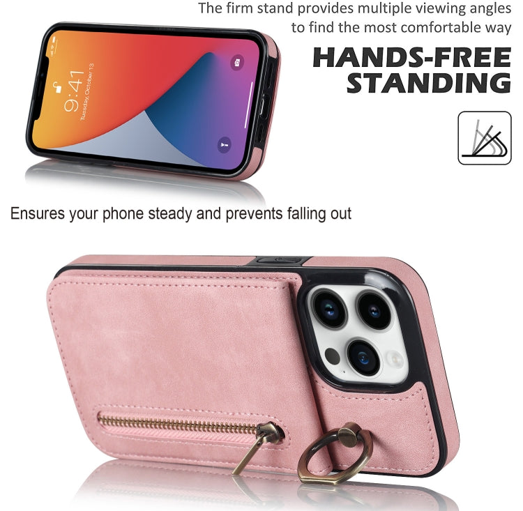 For iPhone 12 Pro Retro Ring and Zipper RFID Card Slot Phone Case
