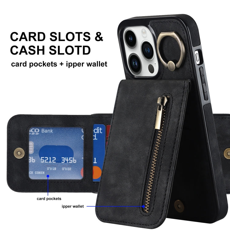For iPhone 12 Pro Retro Ring and Zipper RFID Card Slot Phone Case