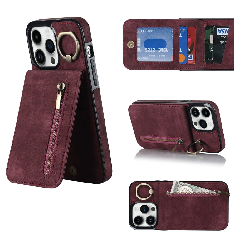 For iPhone 12 Pro Retro Ring and Zipper RFID Card Slot Phone Case