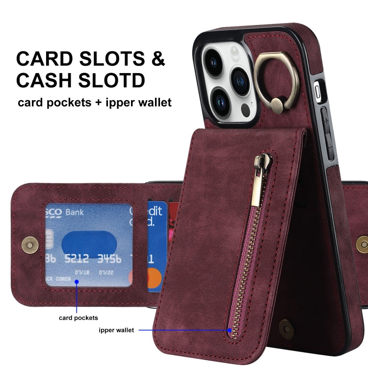 For iPhone 12 Pro Retro Ring and Zipper RFID Card Slot Phone Case