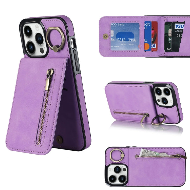 For iPhone 12 Pro Retro Ring and Zipper RFID Card Slot Phone Case