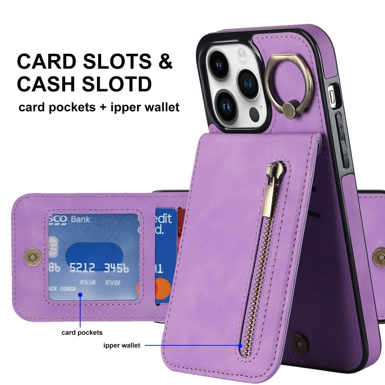 For iPhone 12 Pro Retro Ring and Zipper RFID Card Slot Phone Case