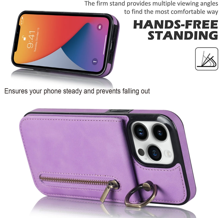 For iPhone 12 Pro Retro Ring and Zipper RFID Card Slot Phone Case