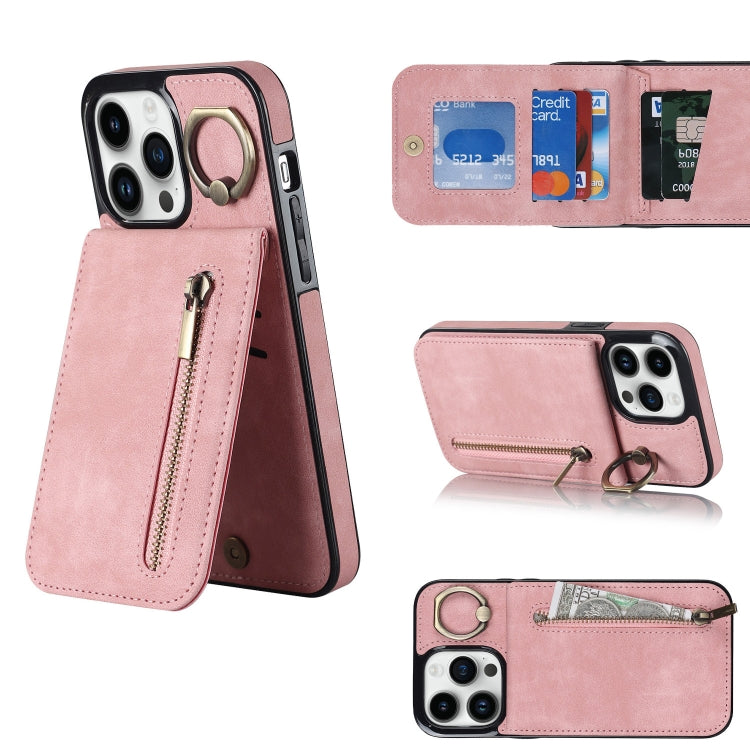 For iPhone 12 Pro Max Retro Ring and Zipper RFID Card Slot Phone Case