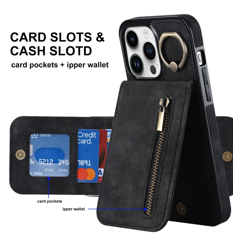 For iPhone 12 Pro Max Retro Ring and Zipper RFID Card Slot Phone Case