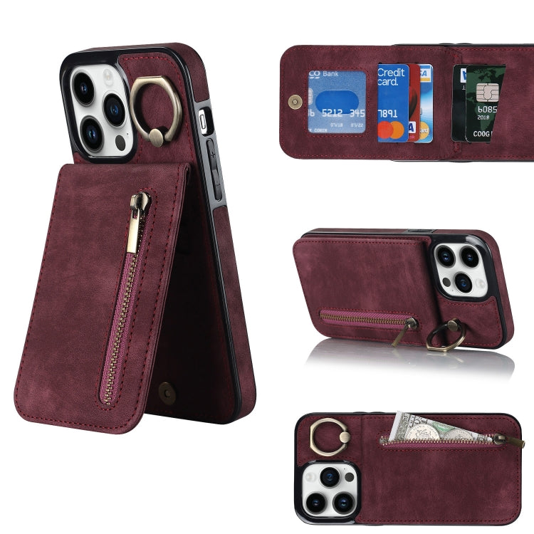 For iPhone 12 Pro Max Retro Ring and Zipper RFID Card Slot Phone Case
