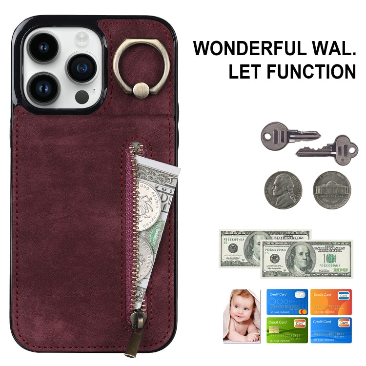 For iPhone 12 Pro Max Retro Ring and Zipper RFID Card Slot Phone Case