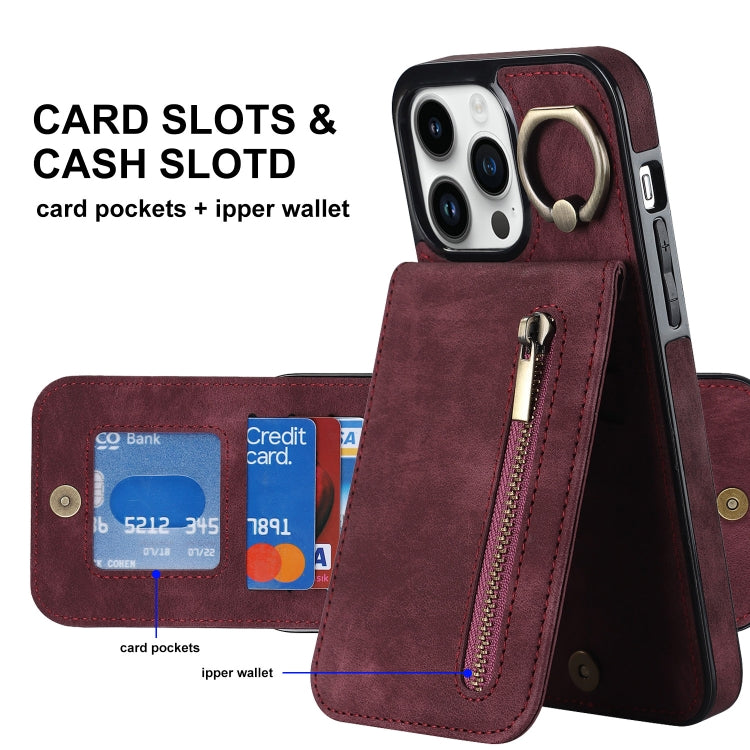 For iPhone 12 Pro Max Retro Ring and Zipper RFID Card Slot Phone Case