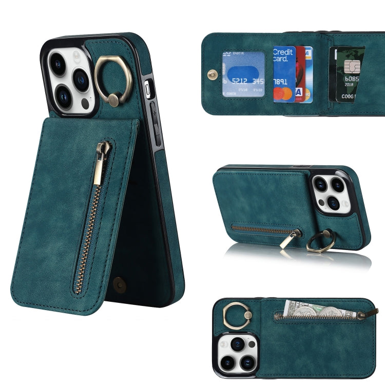 For iPhone 12 Pro Max Retro Ring and Zipper RFID Card Slot Phone Case