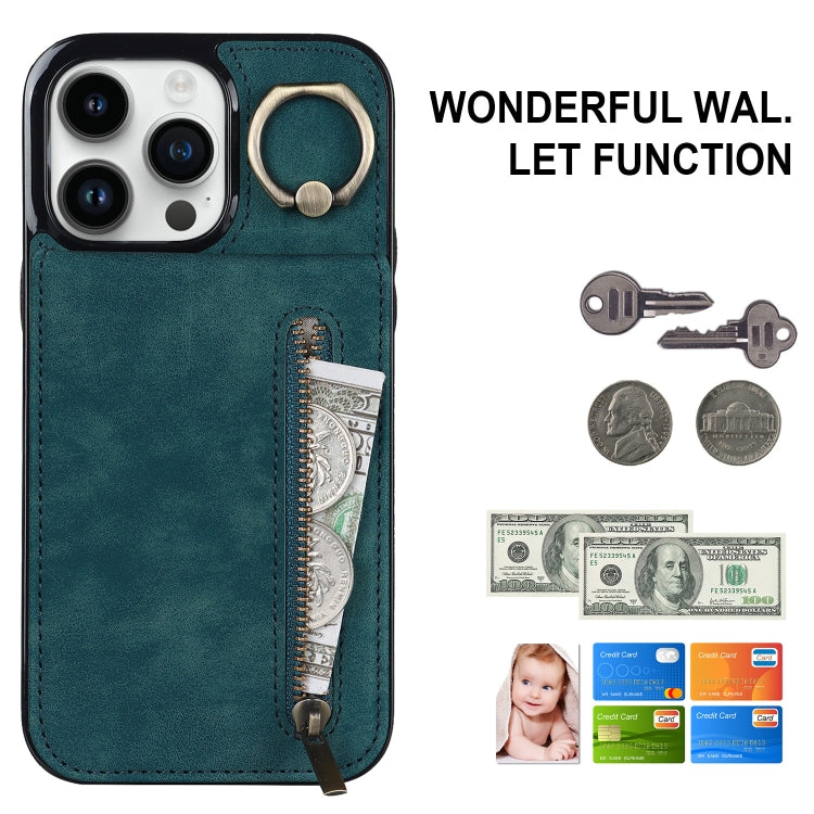 For iPhone 12 Pro Max Retro Ring and Zipper RFID Card Slot Phone Case