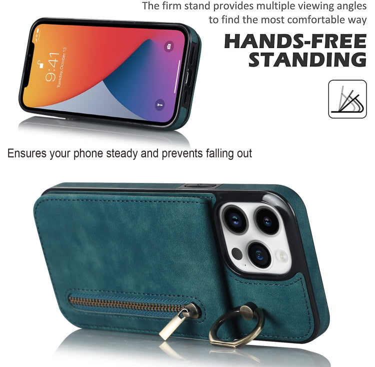 For iPhone 12 Pro Max Retro Ring and Zipper RFID Card Slot Phone Case