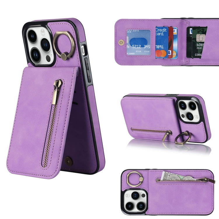For iPhone 12 Pro Max Retro Ring and Zipper RFID Card Slot Phone Case