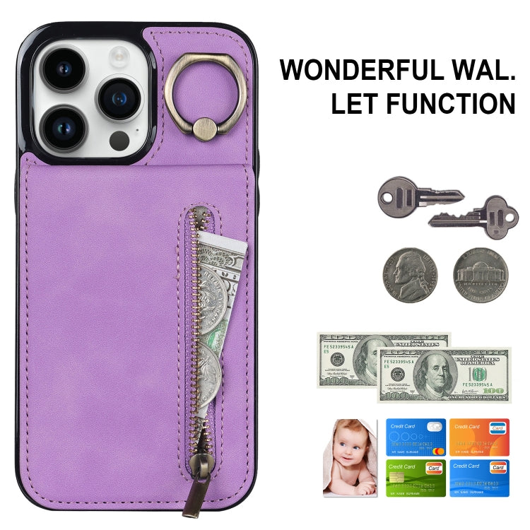 For iPhone 12 Pro Max Retro Ring and Zipper RFID Card Slot Phone Case