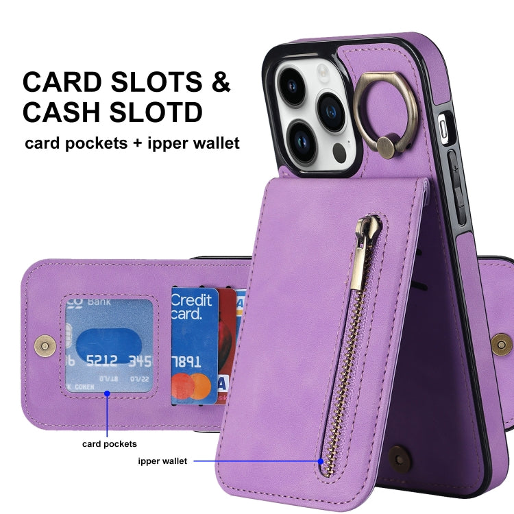 For iPhone 12 Pro Max Retro Ring and Zipper RFID Card Slot Phone Case