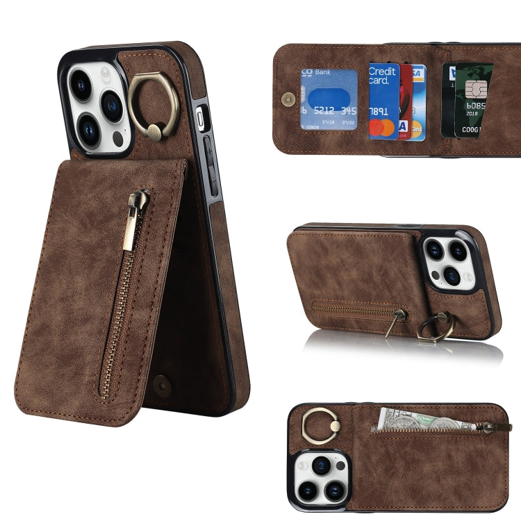 For iPhone 12 Pro Max Retro Ring and Zipper RFID Card Slot Phone Case