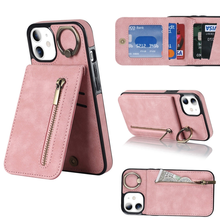 For iPhone 11 Retro Ring and Zipper RFID Card Slot Phone Case