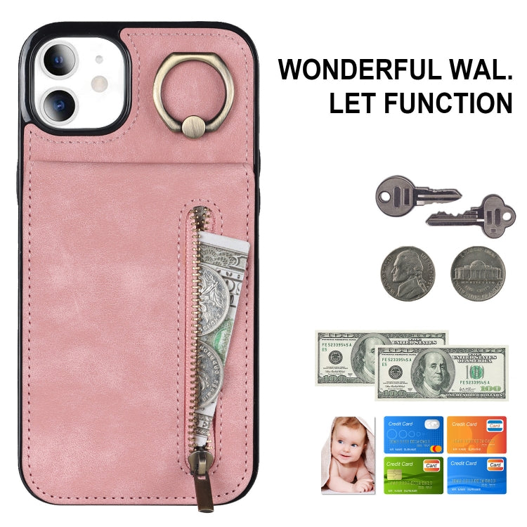 For iPhone 11 Retro Ring and Zipper RFID Card Slot Phone Case
