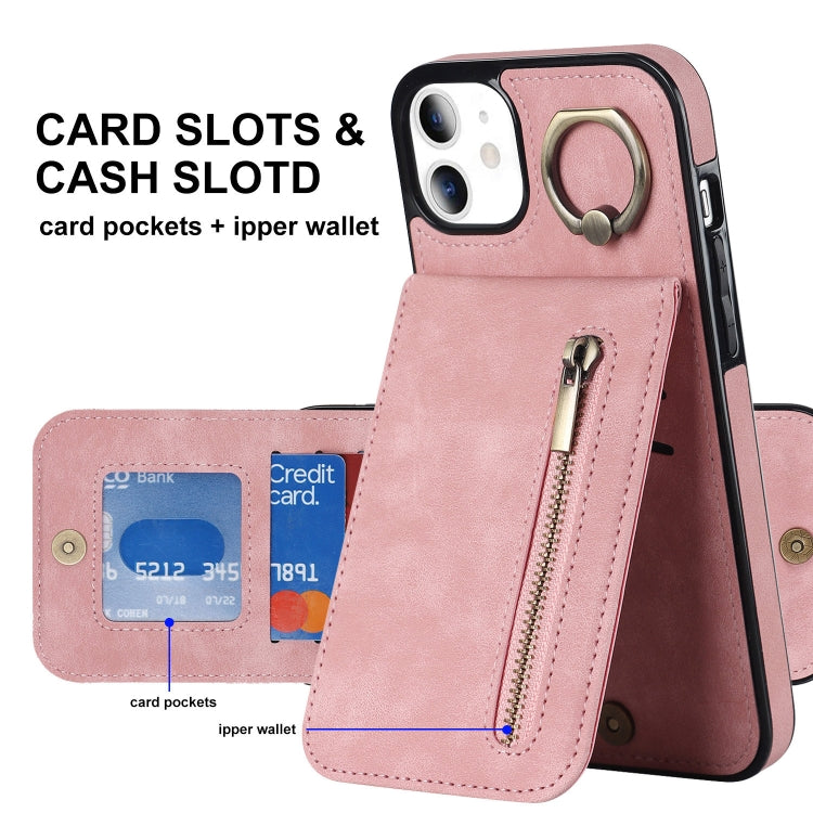 For iPhone 11 Retro Ring and Zipper RFID Card Slot Phone Case