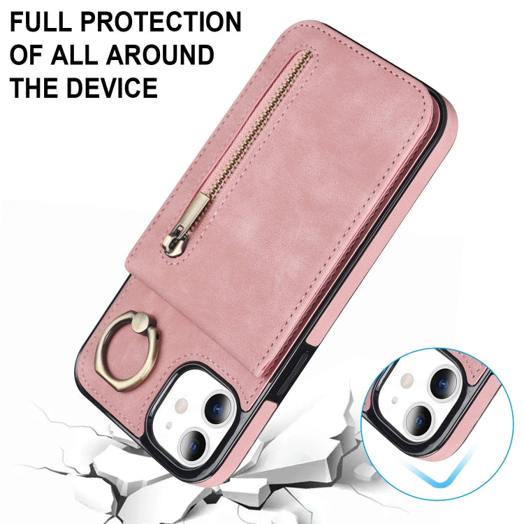 For iPhone 11 Retro Ring and Zipper RFID Card Slot Phone Case