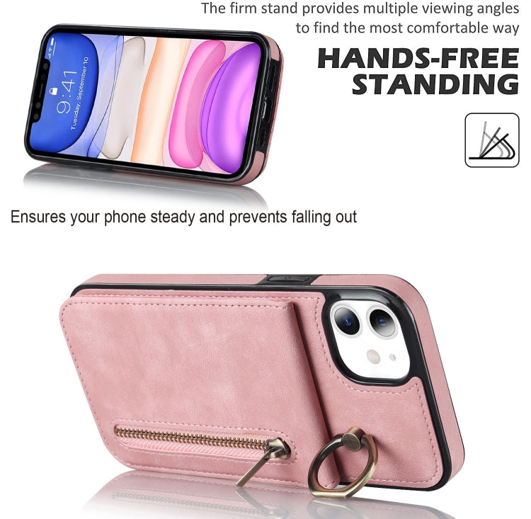 For iPhone 11 Retro Ring and Zipper RFID Card Slot Phone Case