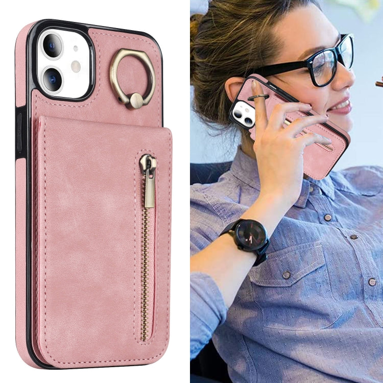 For iPhone 11 Retro Ring and Zipper RFID Card Slot Phone Case