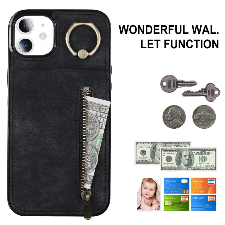 For iPhone 11 Retro Ring and Zipper RFID Card Slot Phone Case