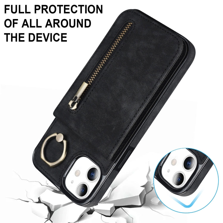 For iPhone 11 Retro Ring and Zipper RFID Card Slot Phone Case