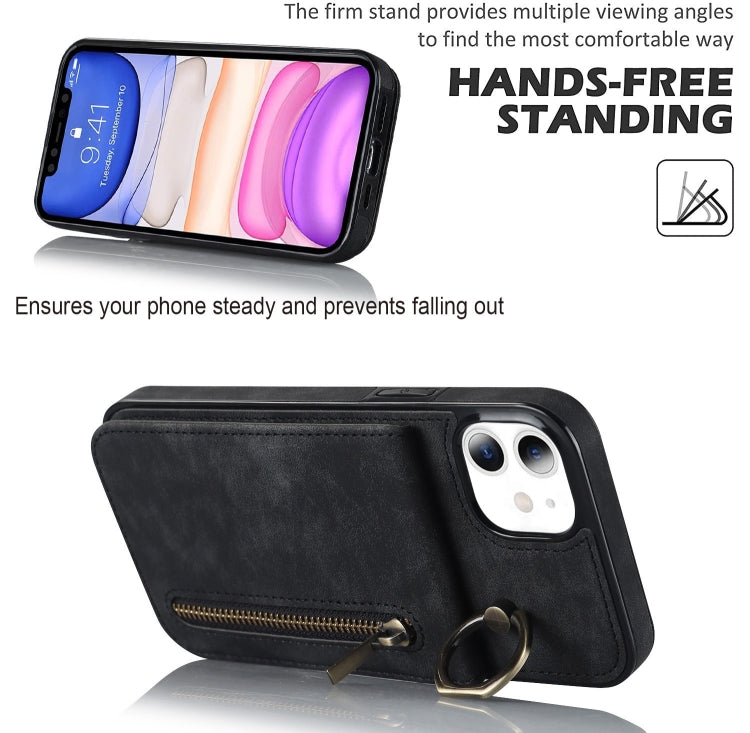 For iPhone 11 Retro Ring and Zipper RFID Card Slot Phone Case