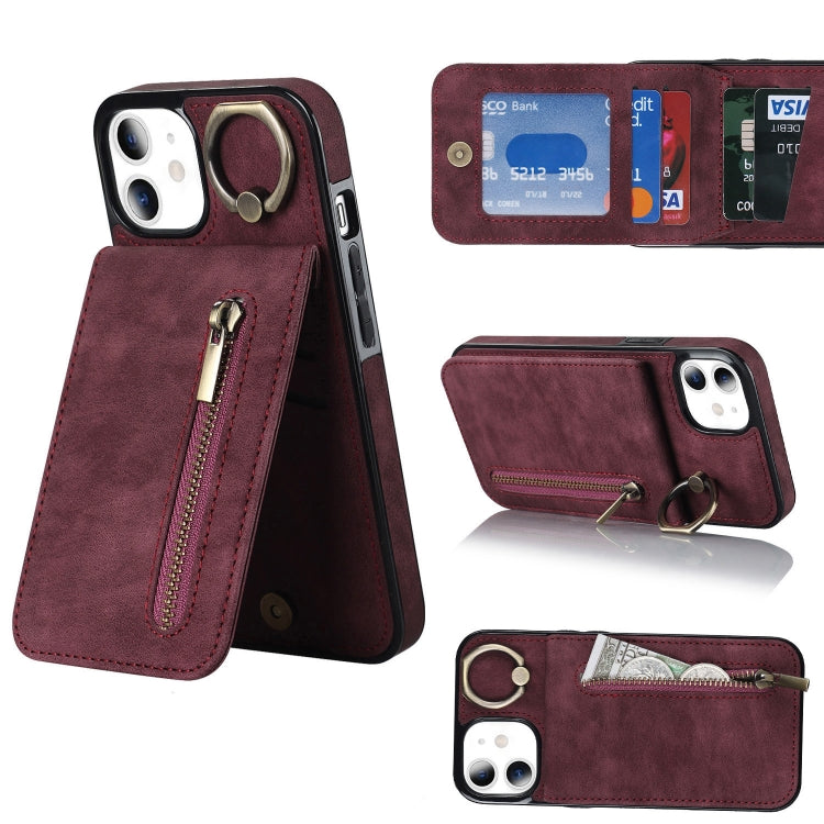 For iPhone 11 Retro Ring and Zipper RFID Card Slot Phone Case