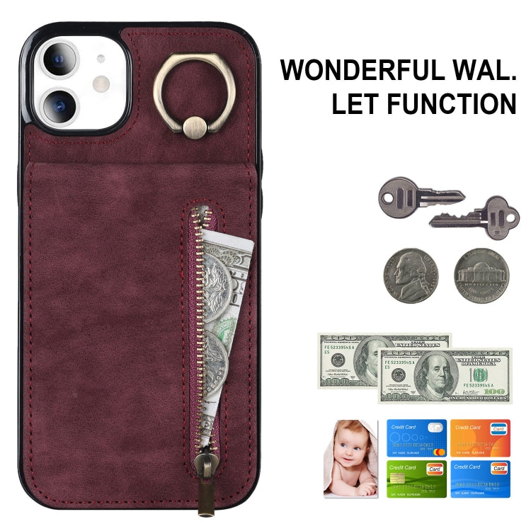 For iPhone 11 Retro Ring and Zipper RFID Card Slot Phone Case