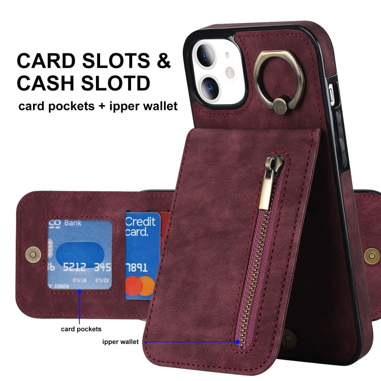 For iPhone 11 Retro Ring and Zipper RFID Card Slot Phone Case