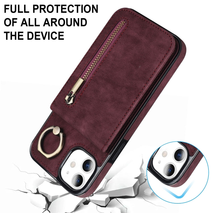 For iPhone 11 Retro Ring and Zipper RFID Card Slot Phone Case
