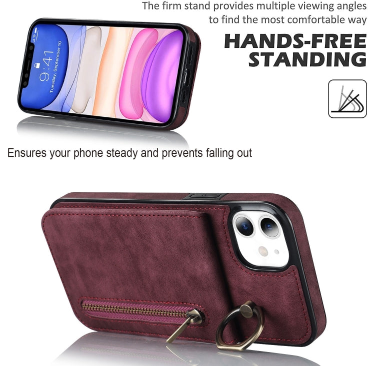 For iPhone 11 Retro Ring and Zipper RFID Card Slot Phone Case