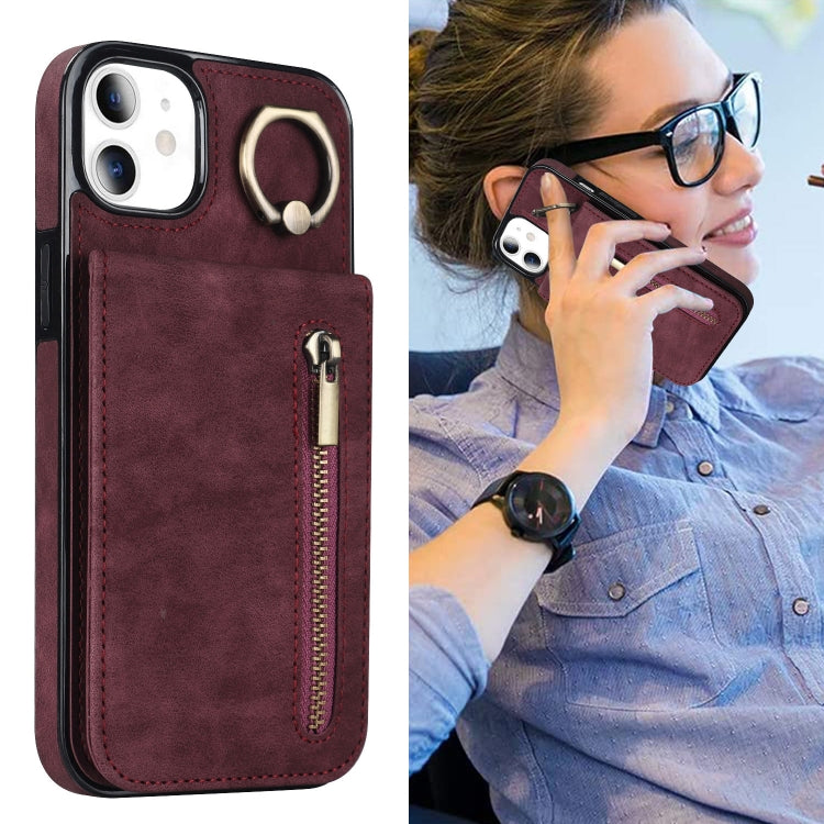 For iPhone 11 Retro Ring and Zipper RFID Card Slot Phone Case