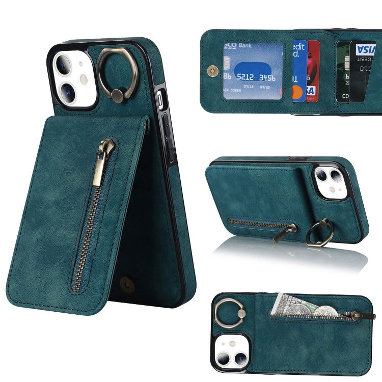 For iPhone 11 Retro Ring and Zipper RFID Card Slot Phone Case